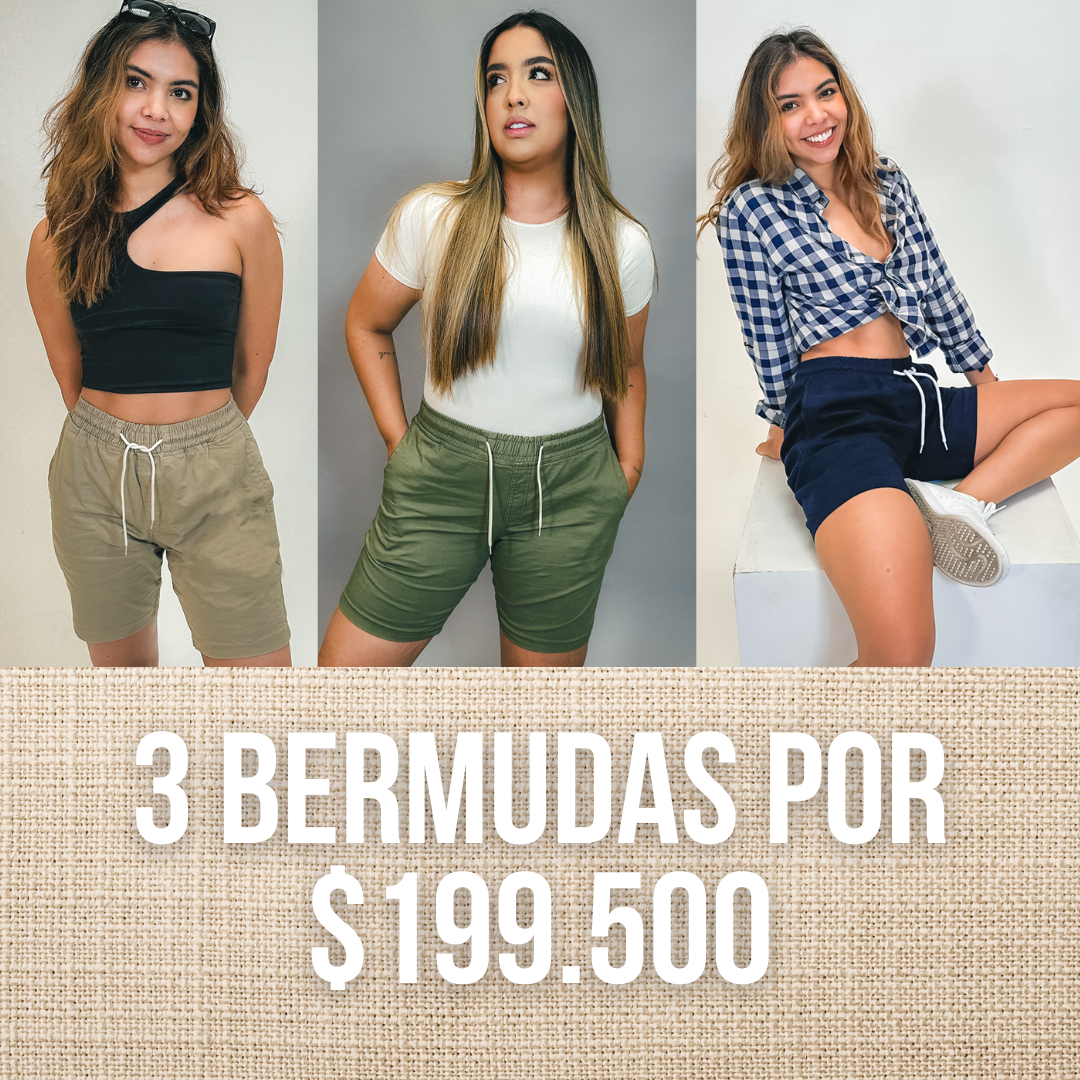 ¡3 BERMUDAS EN DRIL ELÁSTICO POR $199.500! [50%OFF]